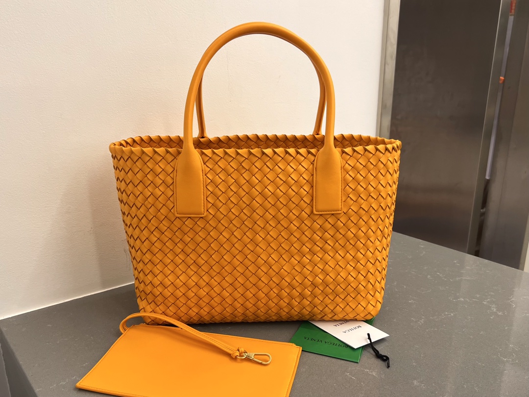 Small Cabat Intreccio Leather Tote Bag Orange 